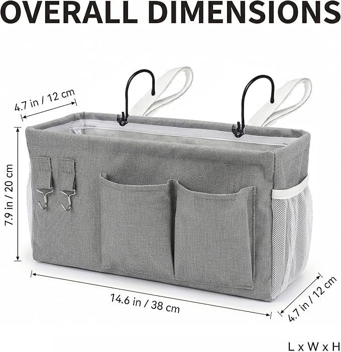 1pc Bedside Caddy Organizer with Hooks, No-Sagging Canvas Hanging Bed Pocket with Water Bottle Holder, Bedside Storage for Dorm Room Essentials, Bunk Bed Accessories, Hospital Bed Rails & Crib (pink)