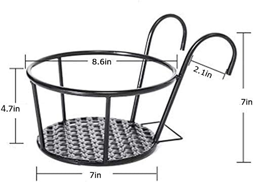 1 PCS Iron Art Hanging Baskets Flower Pot Holder, Holder Plant Holder Over The Rail Metal Fence Planters for Patio Balcony Porch or Fence (1pcs Black)