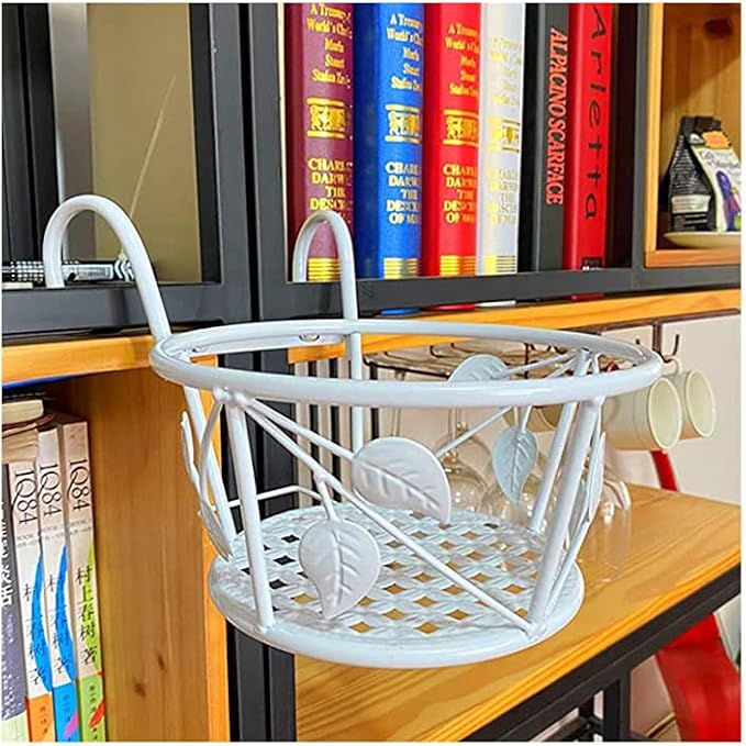 1 PCS Iron Art Hanging Baskets Flower Pot Holder, Holder Plant Holder Over The Rail Metal Fence Planters for Patio Balcony Porch or Fence (1pcs White Pattern)