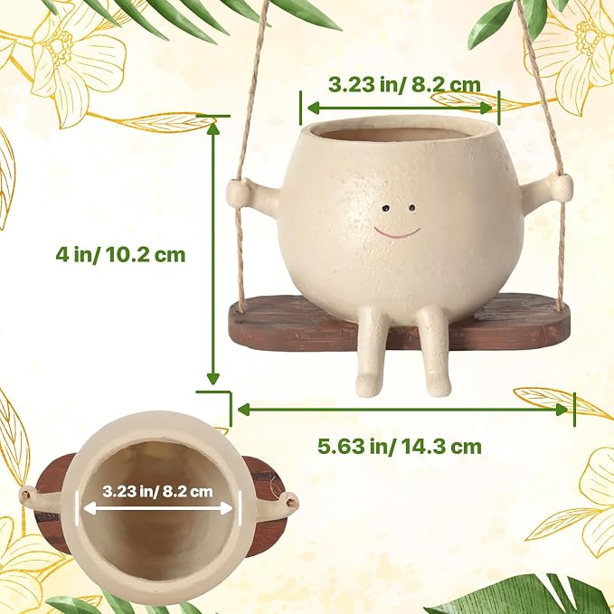 1 PC Swinging Face Plant Pots 【2025 THICKEN VERSION】Unique Cute Hanging Succulent Cactus Flower Head Resin Planters Pots for Indoor & Outdoor, Creative Novelty Decorative Planter Gift for Home Garden