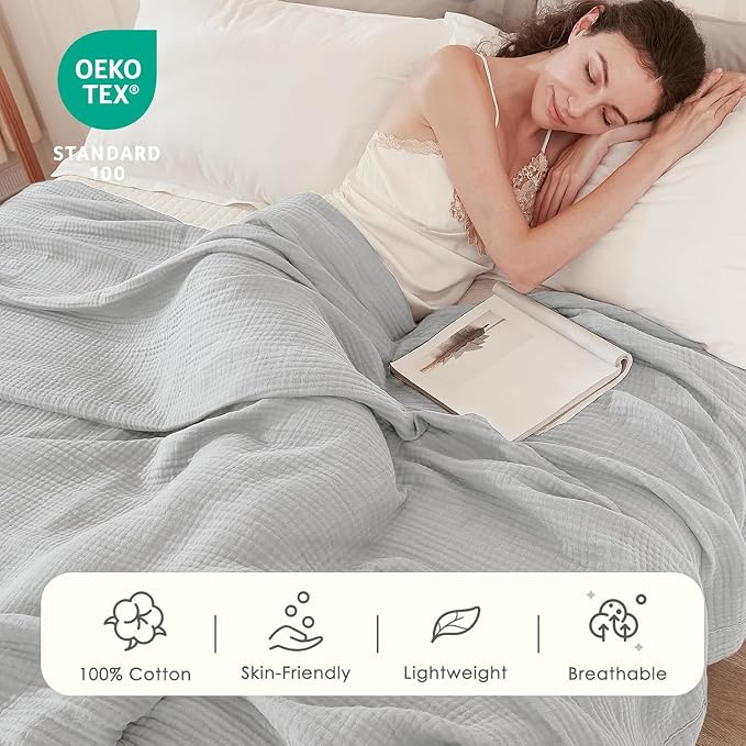 EMME Muslin Baby Blankets 100% Cotton 4-Layer Swaddle 40"x50" Lightweight Soft Breathable for Toddler, Infant, Newborn All Season Gauze Blanket, Light Grey