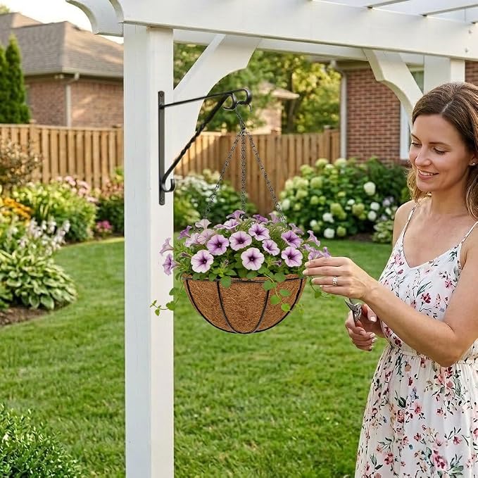 10 Inch Metal Hanging Basket with Coco Coir Liner for Flowers Planting, 2 Pack Hanging Baskets for Plants Outdoor, Round Wire Planters with Chain for Home Patio Porch Balcony Garden Decor