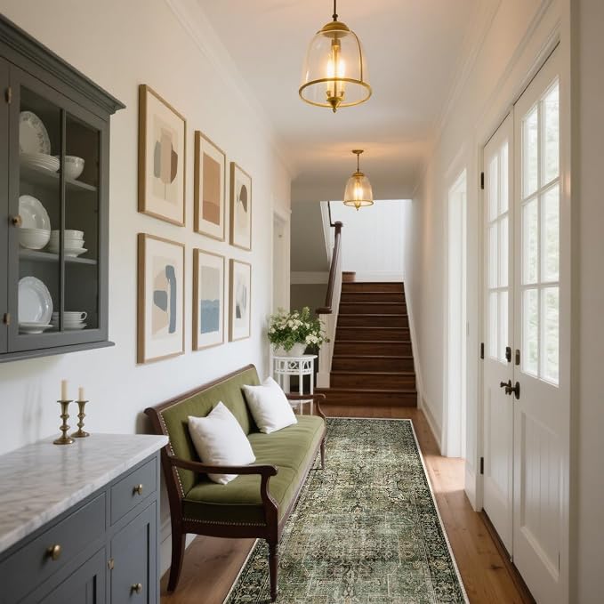 Machine Washable Kitchen Runner Rug: 2'x10' Hallway Rug Non Slip Low-Pile Stain Resistant Soft Carpet Runners for Entryway Hallways Kitchen Laundry Room Beside Farmhouse