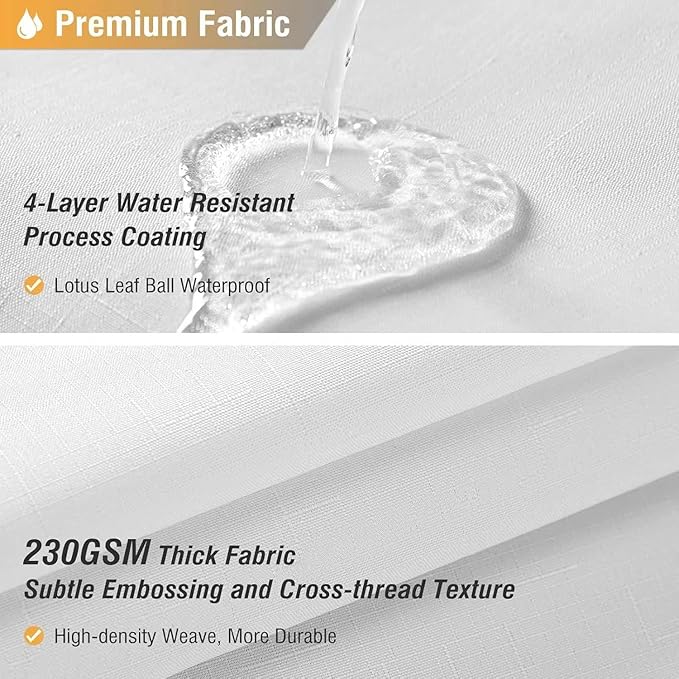 BTTN Long Fabric Shower Curtain - 72x80 Inch Linen Textured Heavy Duty Polyester Cloth Shower Curtain Set with Plastic Hooks, Hotel Trendy Luxury Waterproof Modern Shower Curtains for Bathroom, White