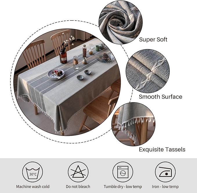 Deep Dream Tablecloth, Embroidered Waterproof Table Cloth Cotton Linen Wrinkle Free Anti-Fading Tablecloths Washable Dust-Proof Table Cover for Kitchen Dinning Party, 55 x 140 Inch - New Gray