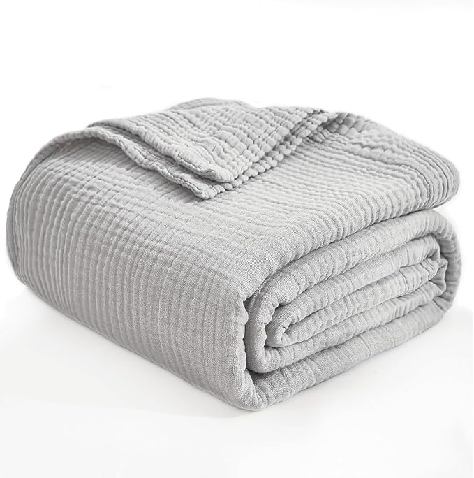 EMME Muslin Baby Blankets 100% Cotton 4-Layer Swaddle 40"x50" Lightweight Soft Breathable for Toddler, Infant, Newborn All Season Gauze Blanket, Light Grey