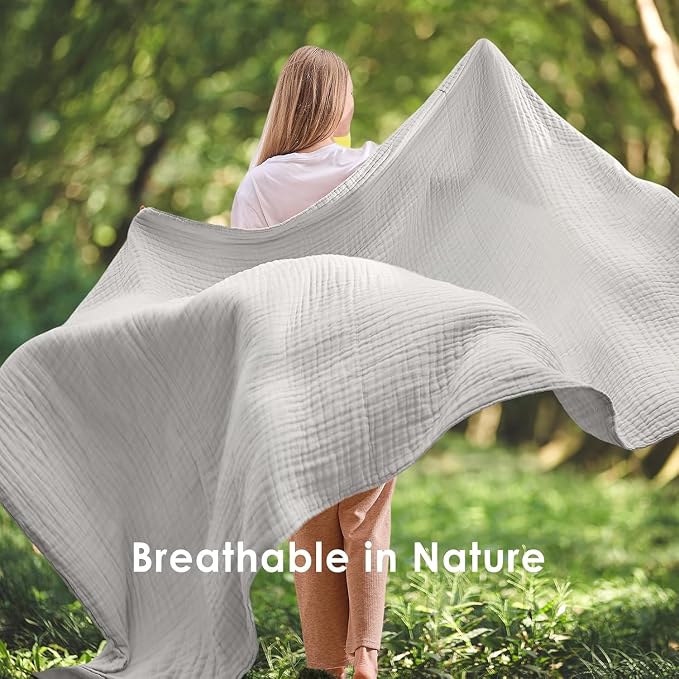 EMME Muslin Baby Blankets 100% Cotton 4-Layer Swaddle 40"x50" Lightweight Soft Breathable for Toddler, Infant, Newborn All Season Gauze Blanket, Light Grey