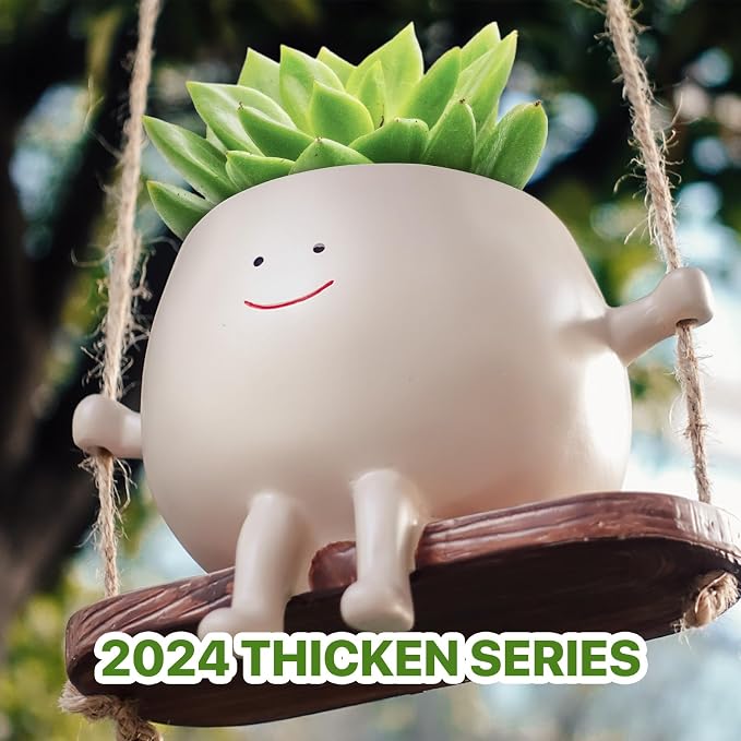 1 PC Swinging Face Plant Pots 【2025 THICKEN VERSION】Unique Cute Hanging Succulent Cactus Flower Head Resin Planters Pots for Indoor & Outdoor, Creative Novelty Decorative Planter Gift for Home Garden