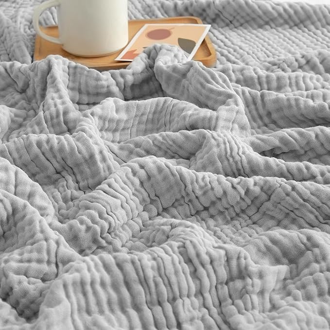 EMME Muslin Baby Blankets 100% Cotton 4-Layer Swaddle 40"x50" Lightweight Soft Breathable for Toddler, Infant, Newborn All Season Gauze Blanket, Light Grey