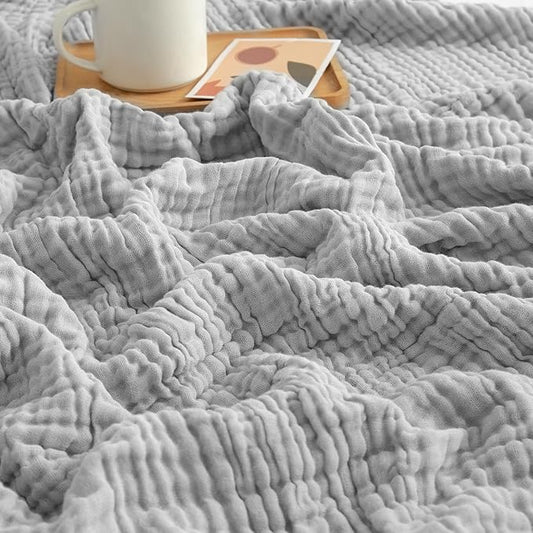 EMME Muslin Baby Blankets 100% Cotton 4-Layer Swaddle 40"x50" Lightweight Soft Breathable for Toddler, Infant, Newborn All Season Gauze Blanket, Light Grey