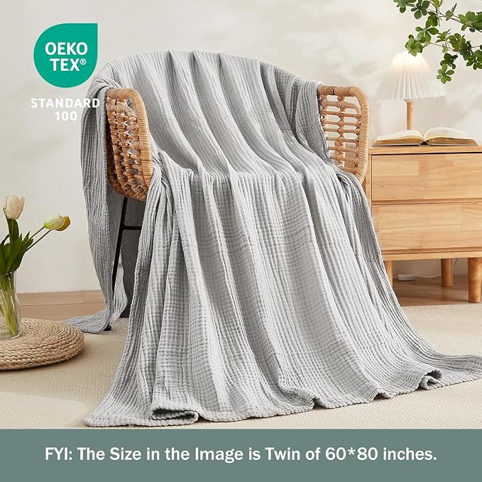 EMME Muslin Baby Blankets 100% Cotton 4-Layer Swaddle 40"x50" Lightweight Soft Breathable for Toddler, Infant, Newborn All Season Gauze Blanket, Light Grey