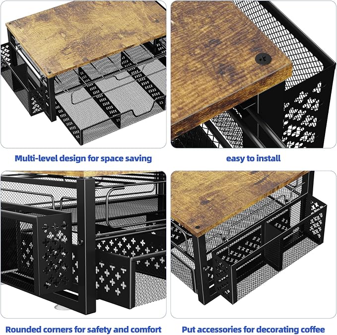 Simple Trending Coffee Pod Holder for K Cups, with 2 Tier Slidng Storage Drawer and Coffee Accessories Holder, 63 Large or 80 Small Capsule Organizer, Black