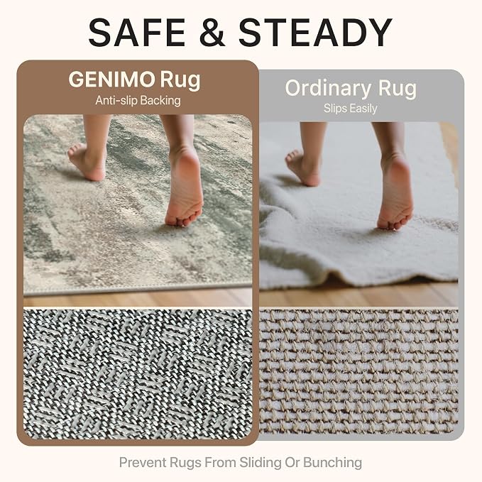 GENIMO 3x5 Rug for Entryway Washable Area Rug, Modern Abstract Small Rugs for Entrance Living Room, Bedroom Beside Rugs, Non-Slip Low Pile Lightweight Soft Carpet, Sage Green Sand