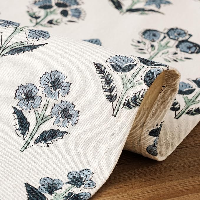 100% Cotton Block Print Floral Table Runners, 13x36 Inch Dusty Blue Farmhouse Table Runners 36 Inches Long Boho Flowers Home Decors